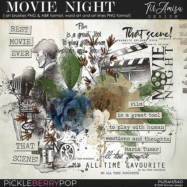 Movie Night ~ watercolor brushes and word art  