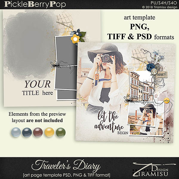 Traveler's Diary ~ art page template 1 by Tiramisu design  