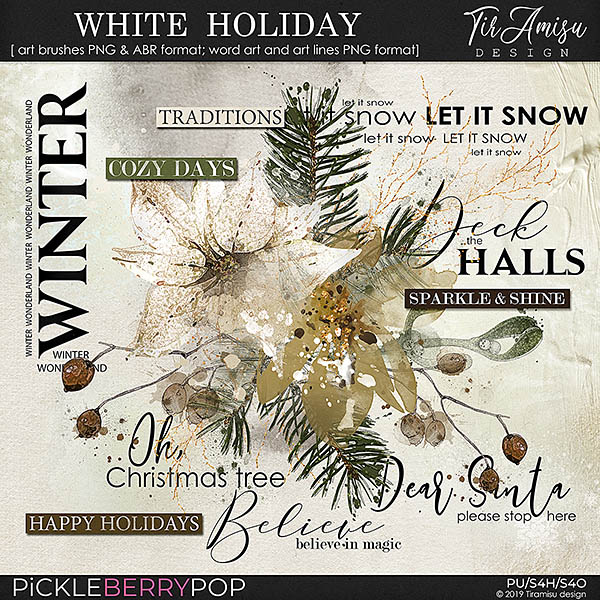 White Holiday ~ watercolor brushes and word art 