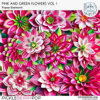 CU Pink And Green Paper Flowers Vol 1 by Ilonka's Designs