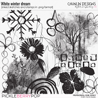 White winter dream - inked sketches & stamps in .png format