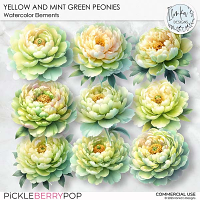 CU Watercolor Yellow And Mint Green Peonies by Ilonka's Designs
