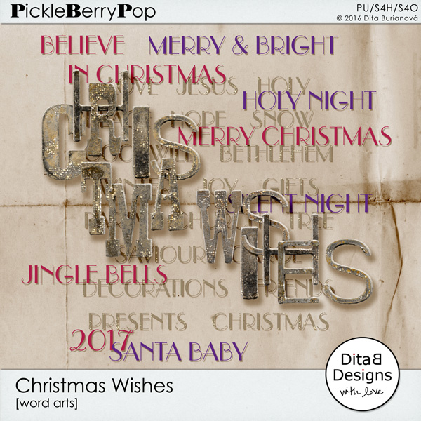 Christmas Wishes Word Art by DitaB Designs at Pickleberrypop